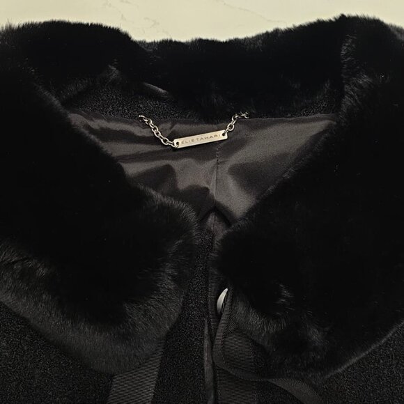 Elie Tahari - Black Wool-blend Coat w/removable rabbit fur collar - Picture 3 of 8